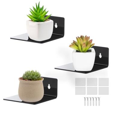 Imagem de Prateleiras de parede de acrílico, prateleiras flutuantes transparentes de 10 cm para exibição, figuras pop, plantas, pequenas prateleiras transparentes montadas na parede, pequenas prateleiras