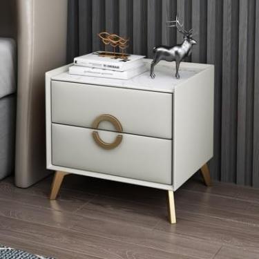 Imagem de Mesa de cabeceira pequena para móveis de quarto, cômoda de madeira para quarto, mesa lateral de café com armazenamento, mesa de cabeceira com 2 gavetas, mesa de cabeceira de madeira maciça, branco, 45
