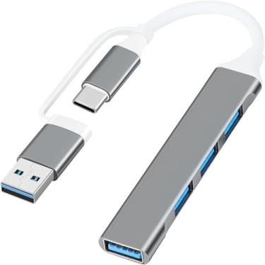 Imagem de SAISN Hub USB C Adaptador multiportas 2 em 1 portátil USB C para hub USB 3.0 divisor de dados de alumínio USB tipo C para MacBook Pro/Air, laptop, PS4, PS5, impressora, cinza
