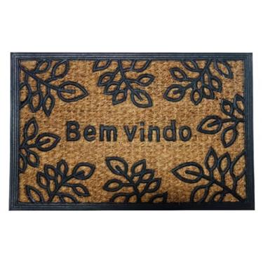 Imagem de Tapete Bem Vindo de Borracha e Fibra de Côco Capacho de Entrada 40x60cm (Folhas)