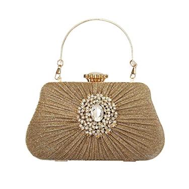Imagem de Buric Bolsa clutch feminina com glitter plissada, diamante, para festa de casamento, com bolsa de strass, Dourado