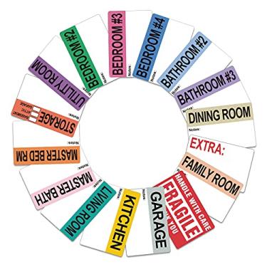 Imagem de Etiqueta de mudança, Pacific Mailer 800 peças de etiquetas extra grandes para mudança de casa de 5 x 7 cm codificadas por cores para quarto casa de banho caixas de embalagem adesivos frágeis etiquetas