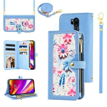 Imagem de Furiet Capa carteira floral para LG G7 ThinQ com alça de pulso alça de ombro bolsa com zíper, suporte para cartão capa de telefone para LGG7 One G 7 Plus LG7 Fit LG7ThinQ 7G Thin Q G7+ G7thinq