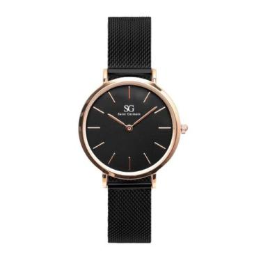 Imagem de Relógio Minimalista Feminino Preto Houston Rosé Gold 32mm Saint Germai