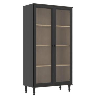 Imagem de Cristaleira 2 Portas Vidro Pés Madeira 151x80 Cm E957 Dtall