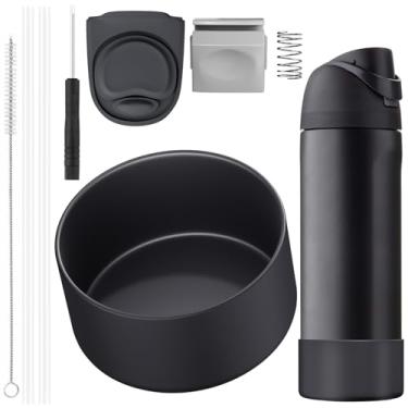Imagem de 6 peças de acessórios adequados para Owala Cup 680.4-1,134.0 g, 1 bota, 2 canudos de substituição, 1 escova de palha, 1 tampa de tampa, 1 botão superior incluído, bota de silicone (preta, 1,134 g)
