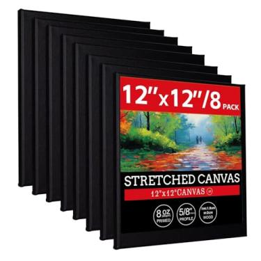 Imagem de idoobi Telas esticadas 12x12 para pintura em tela preta 100% algodão, telas de arte para óleo, tinta acrílica e outras mídias de pintura, pacote com 8