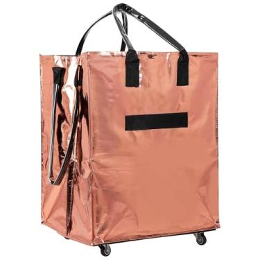 Imagem de FAHKNS Sacolas de compras reutilizáveis sobre rodas, sacola portátil com rodinhas para mantimentos, sacola de compras dobrável com roda inferior e alça para viagens, lavanderia e piquenique, suporta
