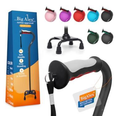 Imagem de BigAlex Bengala Quad, Bengala Dobrável Ajustável Para Homens E Mulheres Com Base Estável De 4 Pontas Para Estabilidade E Equilíbrio Extras, Resistente, Leve, Cabo Macio Com Deslocamento Para Idosos