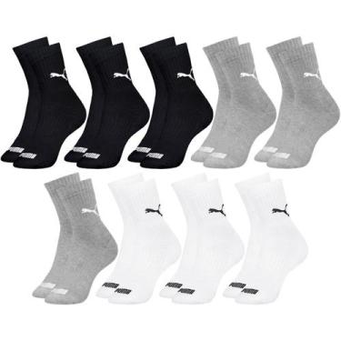 Imagem de Kit com 9 Pares de Meias Puma Modelo Cano Médio Lisa Básica Esportiva 