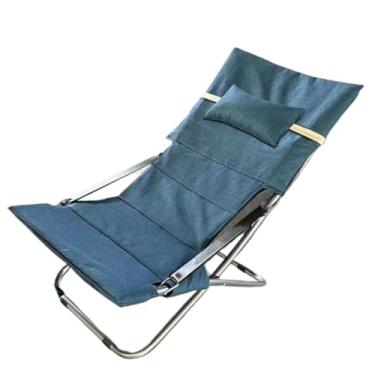Imagem de XINCHANG Poltrona dobrável ajustável com tecido de alta densidade - perfeita para casa, escritório e relaxamento ao ar livre (azul atualizado] com travesseiro)