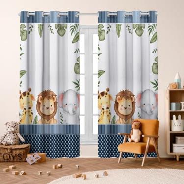 Imagem de Cortina Infantil 3,00x2,20 Decoração Divertida para Quarto de Criança (Safari Baby Marinho)