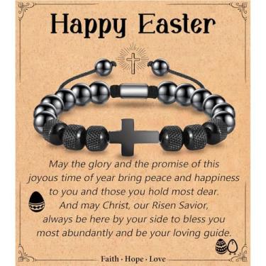Imagem de Leyung Cesta de Páscoa para adolescentes, presentes de Páscoa cristãos para crianças, adolescentes e adultos, pulseira de cruz religiosa para homens e adolescentes, Aço inoxidável, Sem Pedra Preciosa