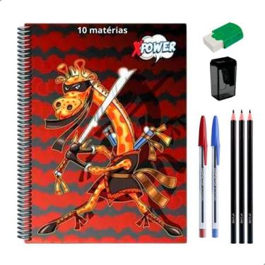 Imagem de Kit Economico Material Escolar Caderno 10 Materias + Itens Essenciais 