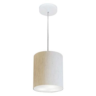 Imagem de Lustre Pendente Cilíndrico Cúpula Tecido 18x25 cm, Vivare Iluminação, Pendente4012 LLA-35, Linho Bege, Pequeno