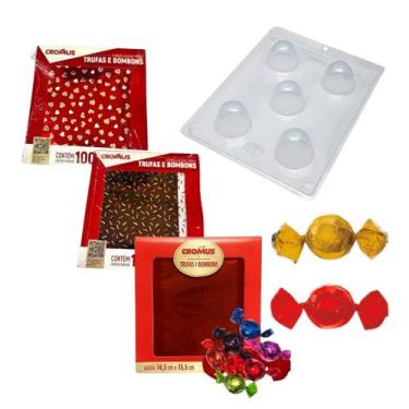 Imagem de Kit p/ Trufas c/ 100 Embalagens Brilhosas Sortida + Forma - Genérica