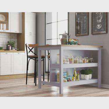Imagem de Bancada de Cozinha Gourmet Ilha 2 Prateleiras Cinza