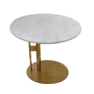 Imagem de micmi Mesa redonda de mármore natural, pequena mesa de canto de café, suporte de metal dourado com mesa de mármore autêntico de 19,7 polegadas, mesa lateral Modren para sala de estar e quarto