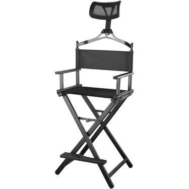Imagem de Cadeira de maquiagem Ar com apoio de cabeça - Cadeira portátil dobrável para diretores para profissionais - Estrutura de alumínio, dobrável e leve - Ideal para maquiagem Ars e diretores no s