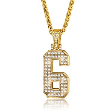 Imagem de GOLDCHIC JEWELRY Colar com números para homens, colar de corrente com números brilhantes hip hop simulado com pingente de diamante com corrente de tênis corrente Spiga, 56+5cm(22''+2''), Banhado a ouro, Zircão