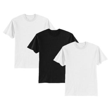Imagem de Kit 3 Camiseta Masculina Lisa Algodão Básica - Basic Fashion, G, Branc