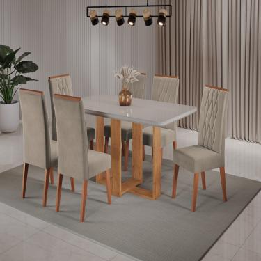 Imagem de Conjunto Sala de Jantar Mesa Paladium com 6 Cadeiras Cristal Viero - Mel/Blonde/Veludo Perola/Off White