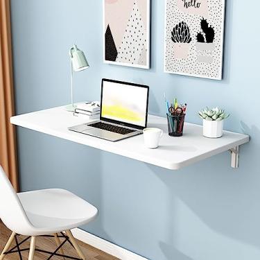 Imagem de ZOFIRY Mesa de parede branca dobrável para sala de jantar, mesa de estudo dobrável com folhas dobráveis, mesa pendente de parede para computador portátil, secretária de canto para estação de t