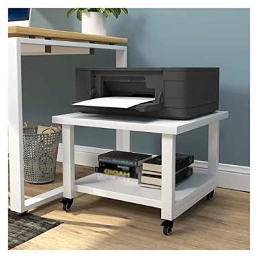 Imagem de Suporte para impressora, armazenamento de malha, mesa de madeira de 2 camadas para escritório e casa, suporte de impressora para armazenamento de scanner, suporte de impressora doméstica com 4 rodas