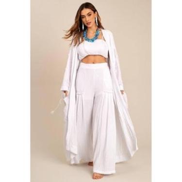 Imagem de Calça Pantalona De Cintura Alta Branca Yacamim H10-Feminino