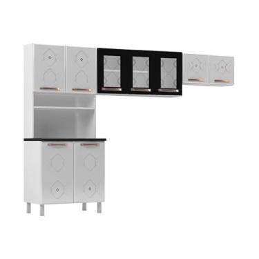 Imagem de Armário de Cozinha Compacta de Aço 3 Peças para Micro-ondas com Vidros Multimóveis Cr20350 Branco/preto