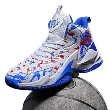 Imagem de Bolognifi Tênis de basquete masculino de cano alto, calçados esportivos antiderrapantes para corrida, botas de basquete para treinamento ao ar livre presente(Blue,44 BR)