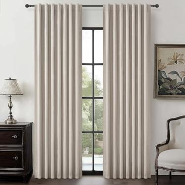 Imagem de Cortinas de linho natural cinza de 224 cm para quarto, cortina blackout estética plissada burg com bloqueio de calor, amortecimento de som, janelas burg com bolso de haste, cortina para sala de jantar