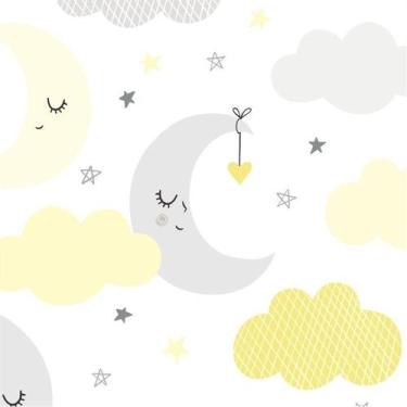 Imagem de Papel De Parede Autoadesivo Baby Nuvens Lua Cinza E Amarelo - Inove Pa