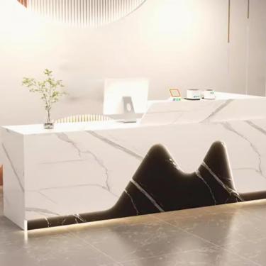 Imagem de Balcão De Recepção, Recepção Com Gavetas Com Fechadura, Balcão Minimalista Em Forma De L, Para Caixa, Salão De Beleza, Lobby, White+black, 140cm/55.1in