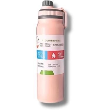 Imagem de Garrafa Térmica 800ml de Aço Inoxidável, Parede Dupla, Isolamento Térmico a Vácuo, Bico Antivazamento, Com Alça Larga e Infusor. (Rosa)