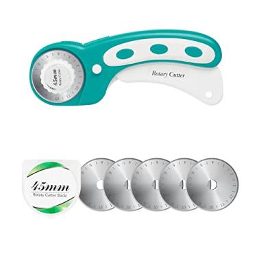 Imagem de Cortador rotativo de 45 mm com 5 peças de lâminas extras, cortador de rolo ergonômico com trava de segurança para tecido, couro, artesanato, costura, acolchoamento, cortador rotativo de tecido,