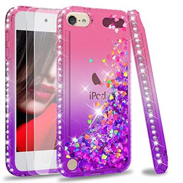 Imagem de LeYi Capa para iPod Touch 7/6/5, com protetor de tela de vidro temperado [2 unidades] para meninas, capa de celular transparente com glitter (rosa)
