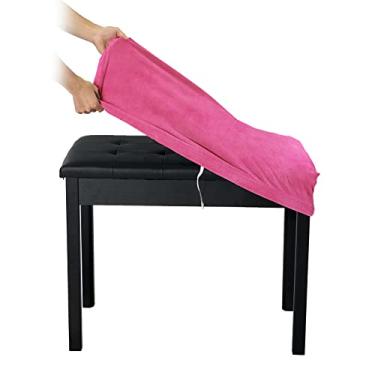 Imagem de SINOSSO Capa para banco de piano de veludo macio, (50,8 cm - 67,3 cm) G x (30,9 cm - 39,8 cm) W retangular flexível lavável tamborete protetor estofado, (P, rosa choque)