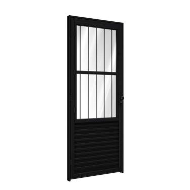 Imagem de Porta De Alumínio De Giro Com Postigo E Grade 215x85cm Riobras Preto