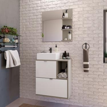 Imagem de Gabinete Suspenso Com Cuba E Espelheira 60cm Nordic Móveis Bosi Branco/argento