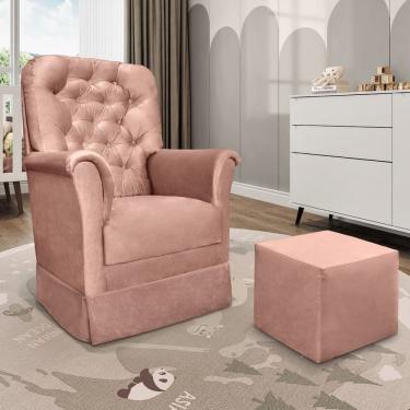 Imagem de Poltrona Em Veludo Com Balanço E Puff Agatha Phoenix Baby Rosa