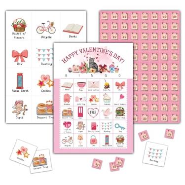 Imagem de Happy Valentine's Day Bingo Games - Valentines Bingo Card - 24 Players Bingo Game Set for Adult Family Friends - School Classroom Indoor Outdoor Activities - Valentine Party Favors Supplies -C01