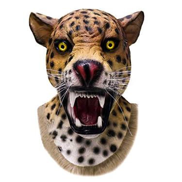 Imagem de Máscara realista de látex animal selvagem gato leopardo cabeça e pescoço inteiro festa de Halloween adereços de carnaval, Multicolorido., tamanho �nico