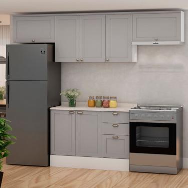 Imagem de Cozinha Modulada 4 Peças 1 Balcão Com Tampo Impermeável E 2 Aéreos 100% Mdf Branco Fendi