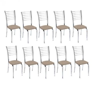 Imagem de Kit 10 Cadeiras De Jantar Lara Cromada Para Cozinha Suede Bege - Aurora Line