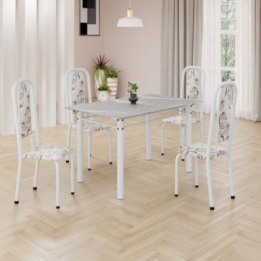 Imagem de Conjunto De Mesa Retangular 120x75cm Tampo Granito Topázio 4 Cadeiras Lavínea Arabesco Branco