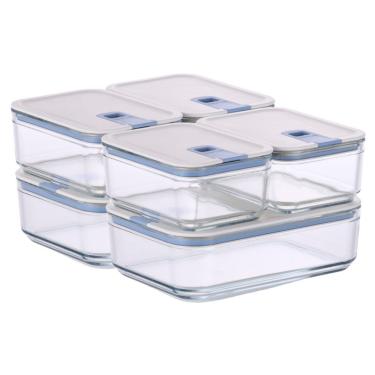 Imagem de Conjunto De Potes De Vidro Herméticos Retangulares - 6 Unidades - Tampa Com Alavanca