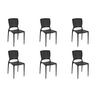 Imagem de Kit 6 Cadeiras Cozinha Jantar Tramontina Safira Em Polipropileno Preto