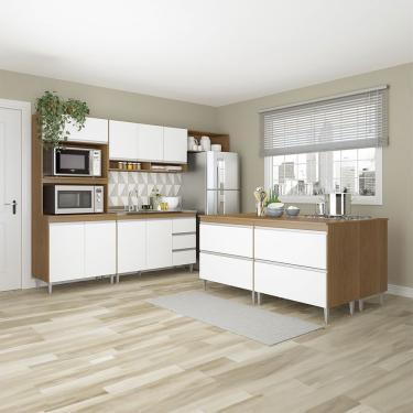 Imagem de Cozinha Modulada 280cm Balcão Ilha Grande 8pçs Menu Móveis Branco Avelã