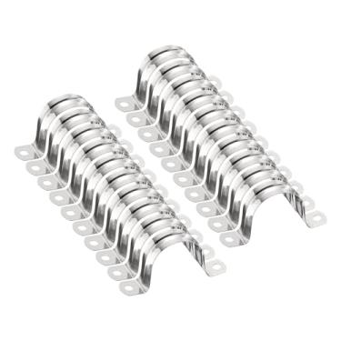 Imagem de HARFINGTON 10 braçadeiras de conduíte de 42 mm de 1 5/8 polegadas, braçadeira de tubo M42 U, correia rígida de aço inoxidável, suporte em forma de U com dois furos para fixação de fio de mangueira de